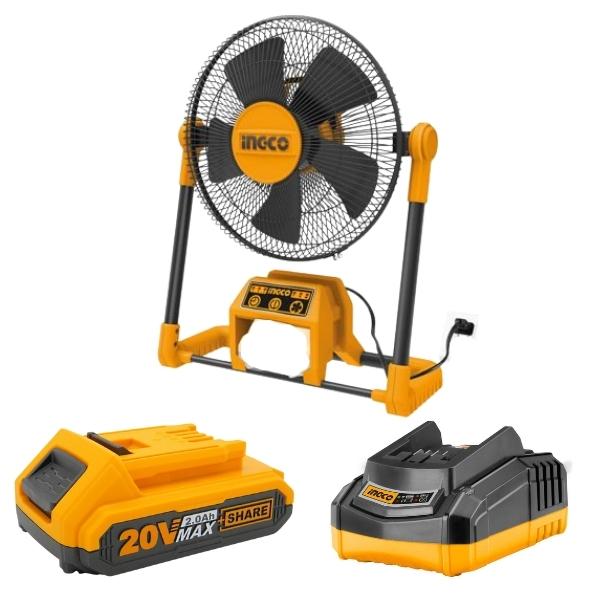Ingco – Cordless Fan 20V with 1 x 2.0Ah Battery and 1 x Fast Charger