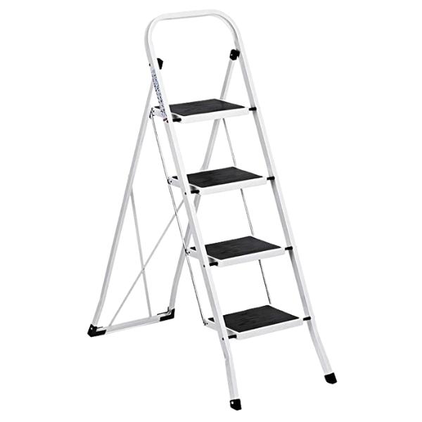 Source Direct – Ladder 4 Step Folding Ladder (Heavy-Duty) – White