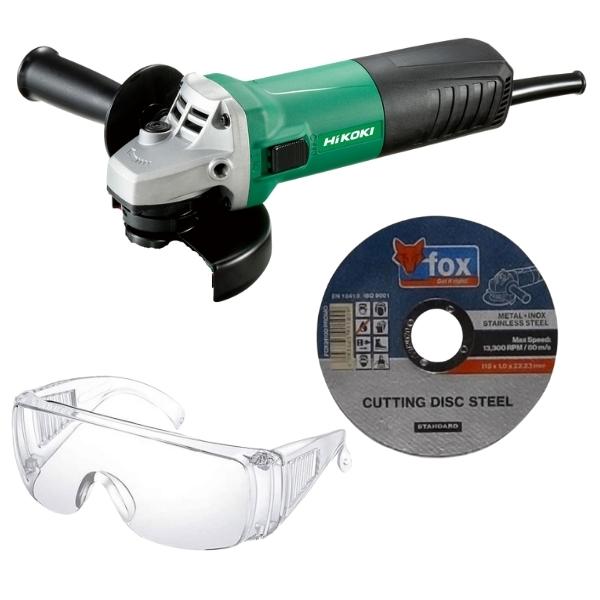 Hikoki – Angle Grinder 115mm 730W, Safety Specs and 10 x Cutting Discs