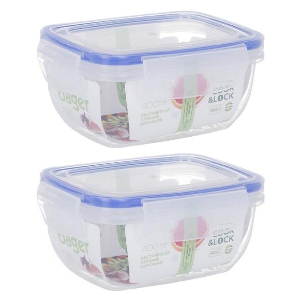 Source Direct – Rectangular Clear Storage Container 400ml – Pack of 2