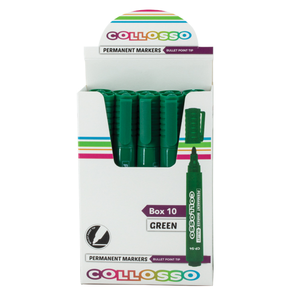 Collosso Permanent Marker Bullet Point Green – Box of 10