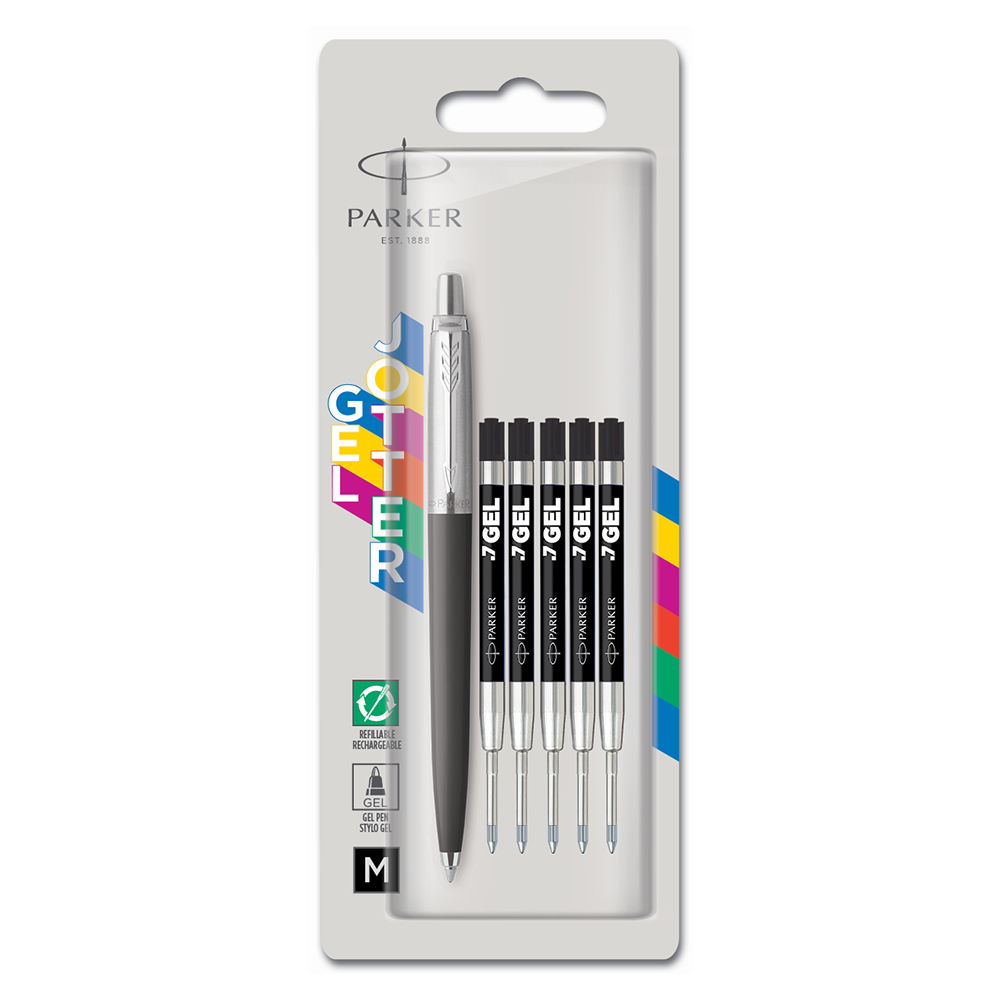 Parker Jotter WOW Pack – Ballpoint Pen Medium Black Ink + Refills – Black