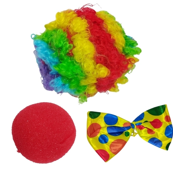 SourceDirect – Clown Wig / Hair , Bowtie and Nose Combo – 3 Piece
