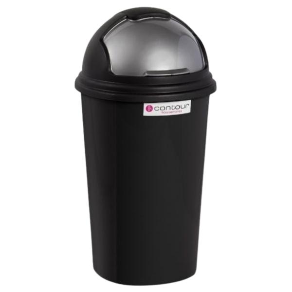 Contour – Round Refuse Bin with Flip Lid 50L – Black/Grey – Pack of 5