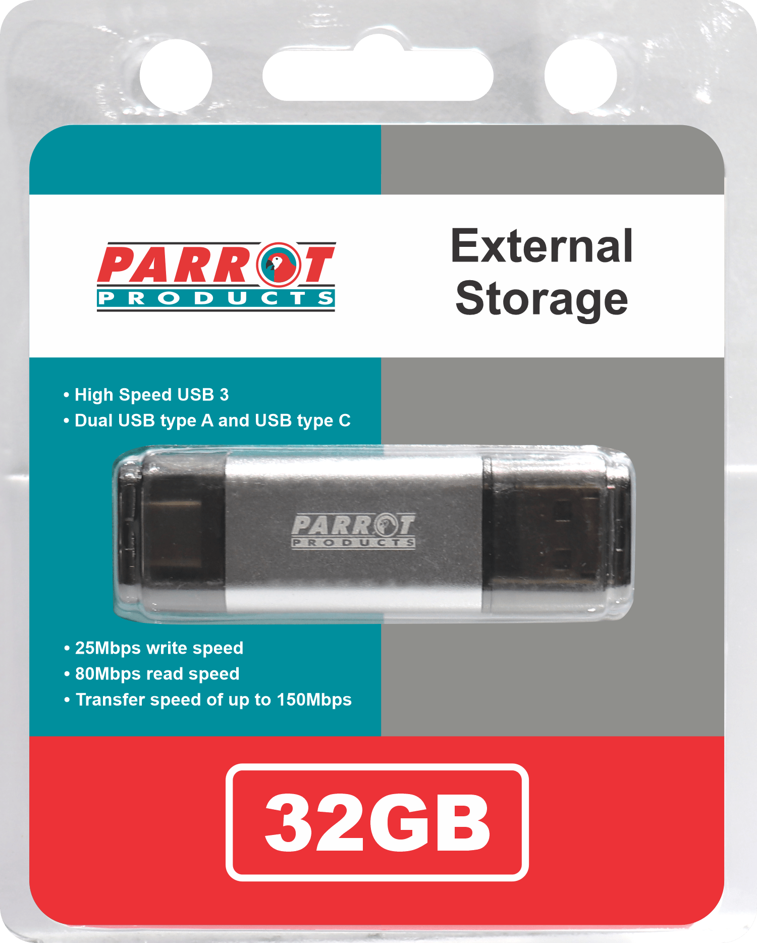 External Storage USB 3 Type A + USB C 32GB Flash Drive