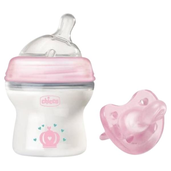 Chicco – Natural Feeling Baby Bottle 150ml and Micro Soother – Pink