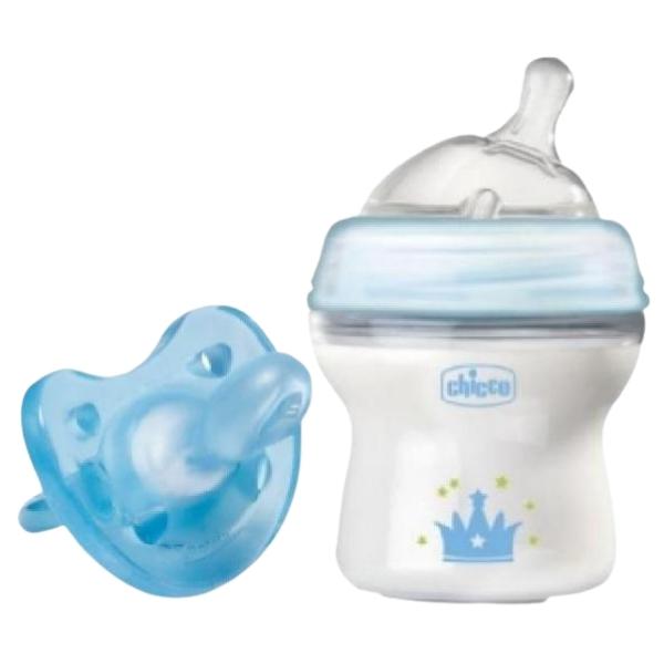 Chicco – Natural Feeling Baby Bottle 150ml and Micro Soother – Blue