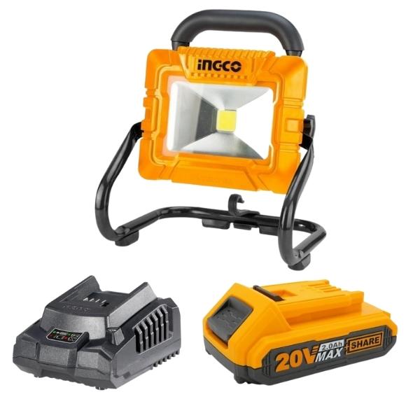 INGCO – Lithium-Ion Work Lamp 20V with 2.0Ah Battery and Charger