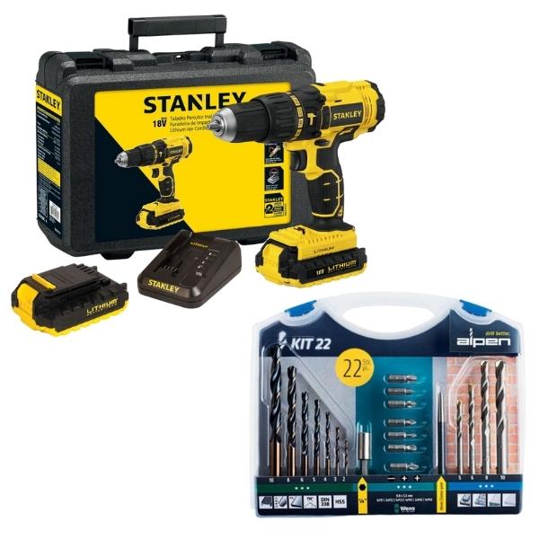 Stanley – Hammer Drill Kit and Alpen Drill & Screwdriver Bit Set (22 Piece)