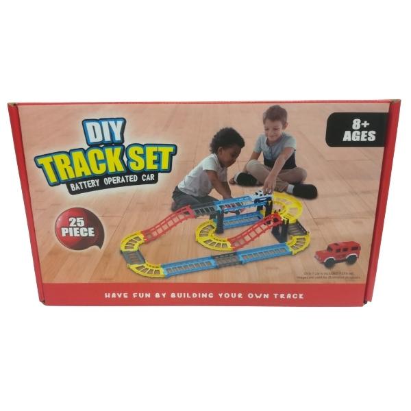 Source Direct – Battery Operated Toy Car Track Set (DIY) – 25 Piece