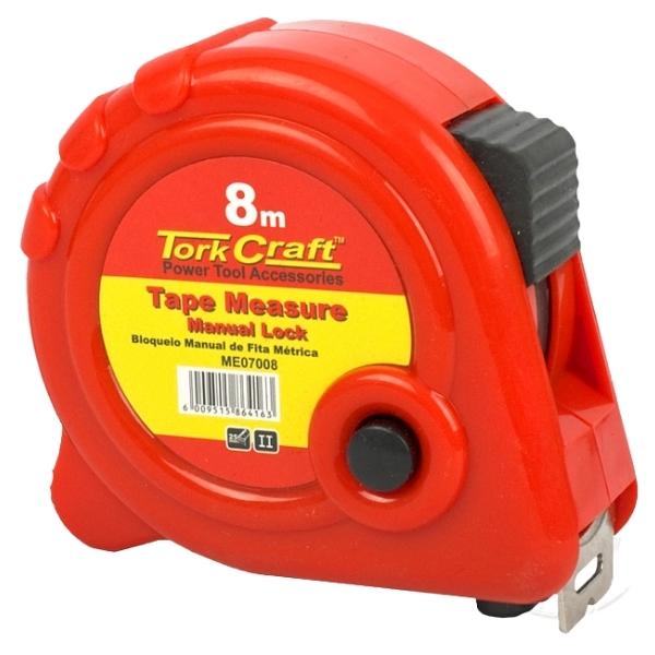 Tork Craft – Tape Measure In A Plastic Casing – Manual Lock – 8m
