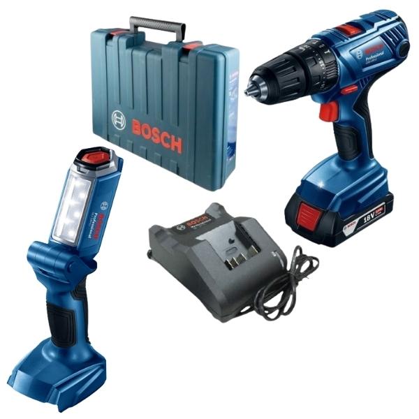 BOSCH – Cordless Impact Drill Kit and Cordless Jobsite Light Combo
