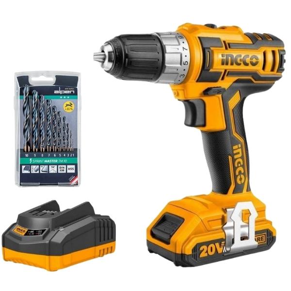 INGCO – Cordless Drill Kit & Alpen Sprint Master Drill Bit Set (10 Piece)