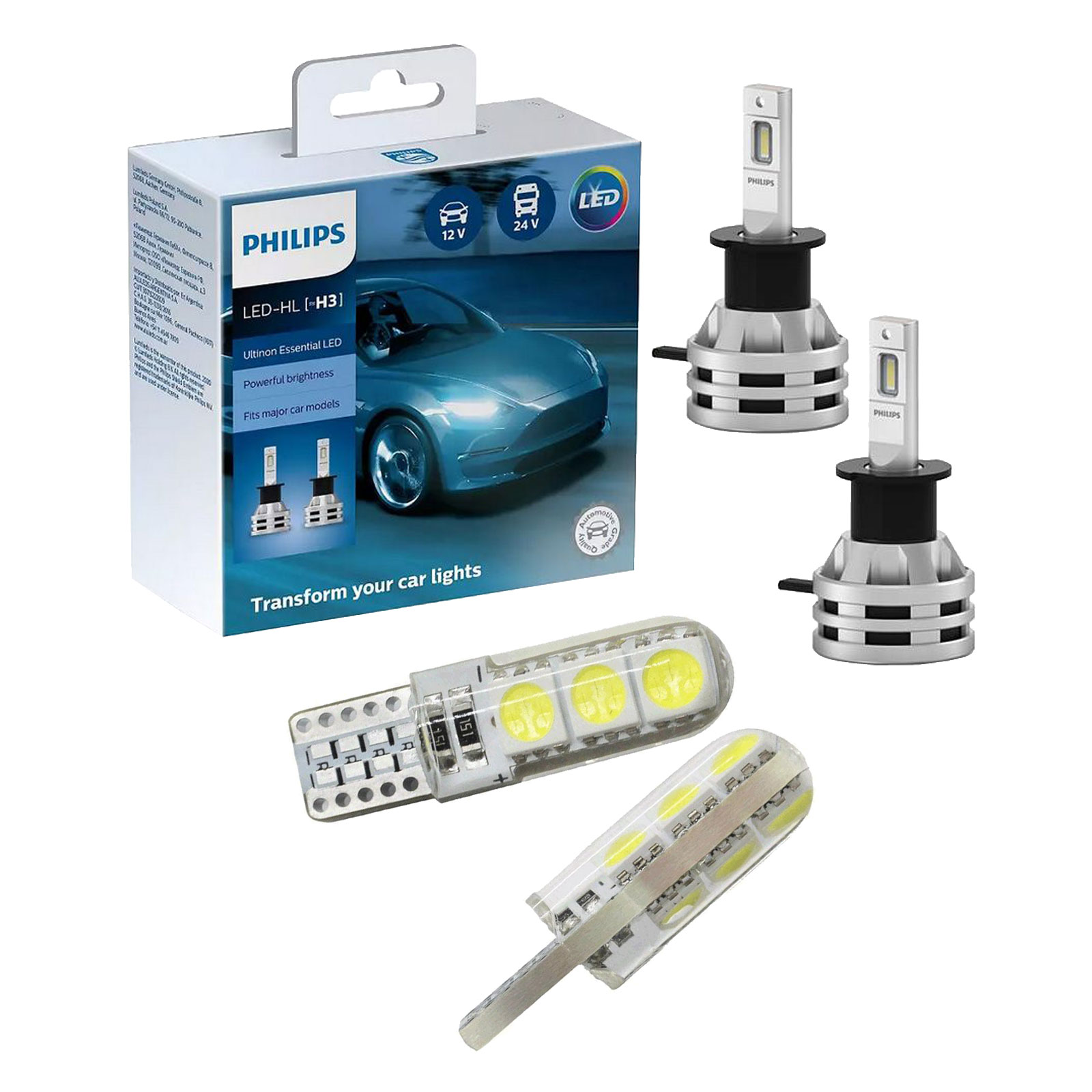 Philips Ultinon Essential H3 LED Headlight bulbs Set & LED Parklights