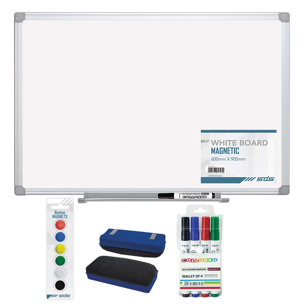 SDS Magnetic Whiteboard Bundle – 600mm x 900mm White Board