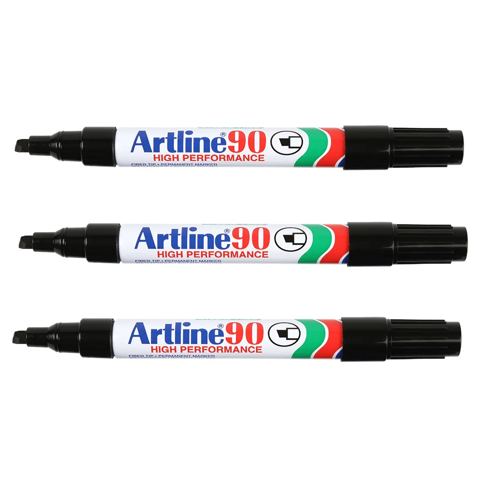 Artline EK90 Permanent Marker Chisel Tip Black – Pack of 3