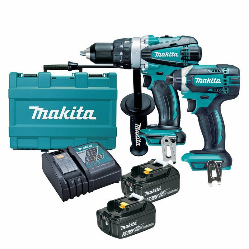 Makita – Hammer Drill, Impact Driver, 2 x 3.0Ah Batteries, Charger & Case