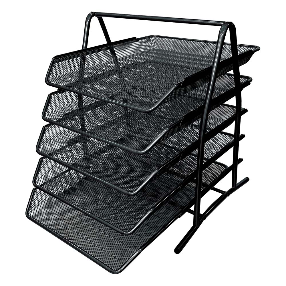SDS: M755 Wire Mesh Metal Desk Letter Tray Set – 5-Tier Black