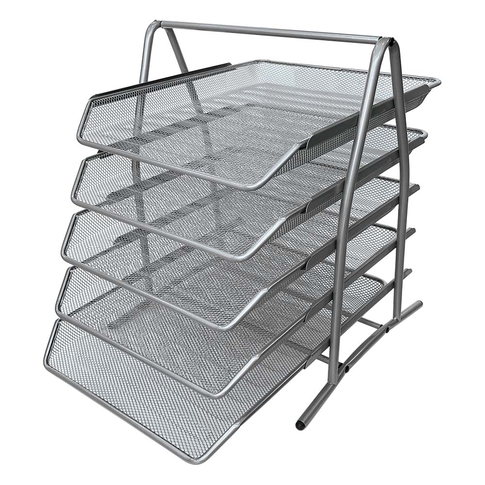 SDS: M755 Wire Mesh Metal Desk Letter Tray Set – 5-Tier Silver