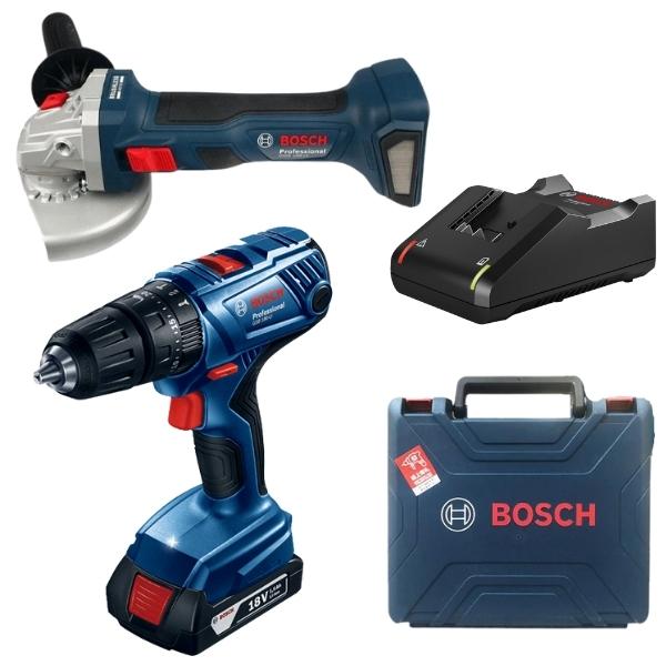 BOSCH – Impact Drill, Cordless Angle Grinder, 2.0Ah Batt, Charger & Case