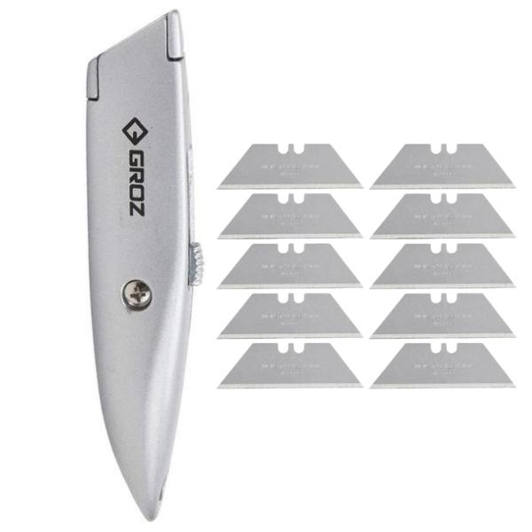 Groz – Retractable Utility Knife – KNV/5 Including 10 Blades in Total