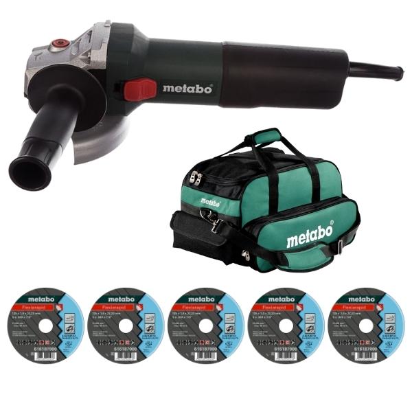 Metabo – Angle Grinder WQ1100-125 (610035010), Tool Bag & 5 x Cutting Discs