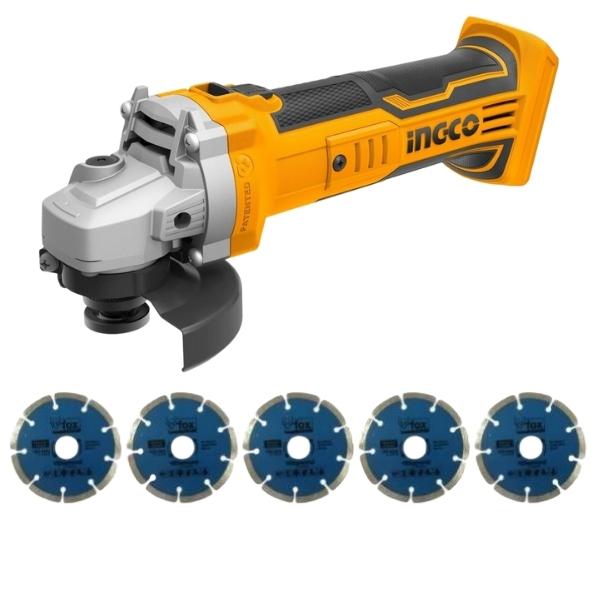Ingco – Cordless Angle Grinder with Segmented Diamond Blades 115mm(5pc)