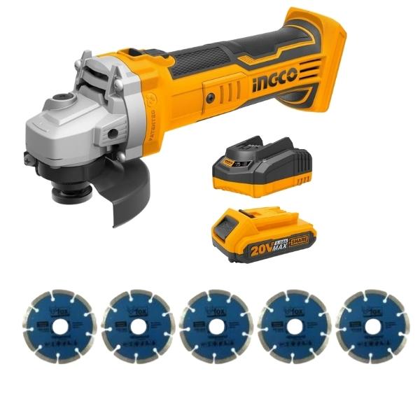Ingco – Cordless Angle Grinder Combo Kit with Diamond Blades 115mm(5pc)