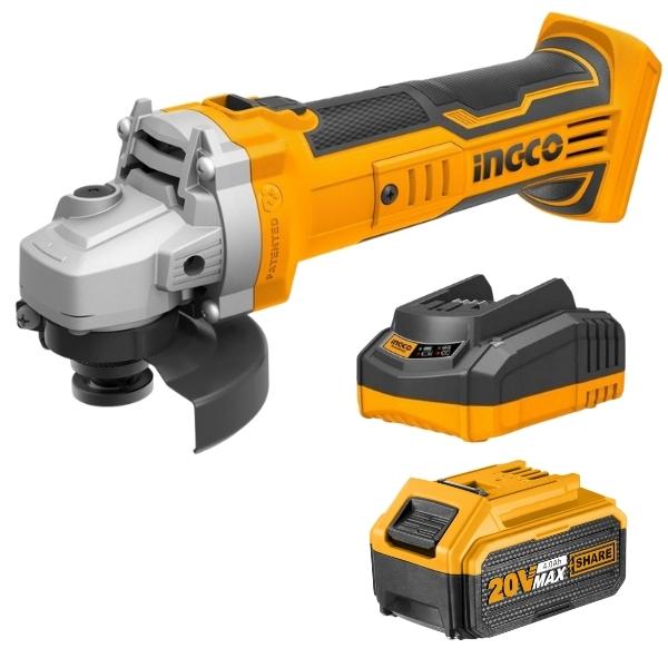 Ingco – Cordless Angle Grinder Including 4.0Ah Battery and Fast Charger
