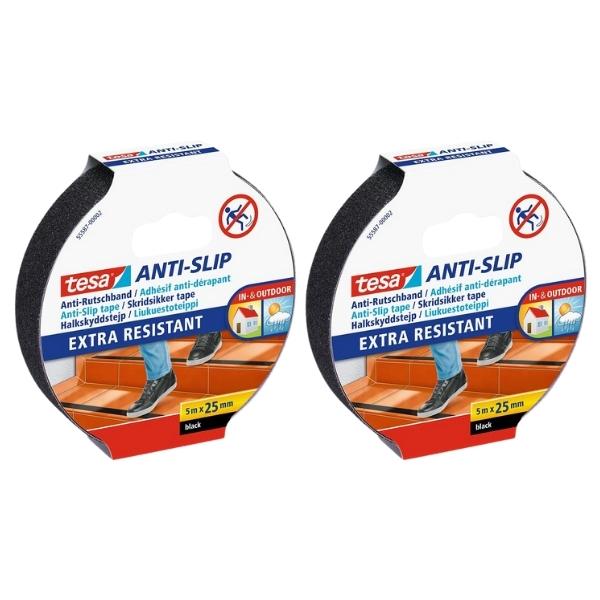 Tesa Anti-Slip Tape 25mmx5m Extra Resistant Pack of 2 Black