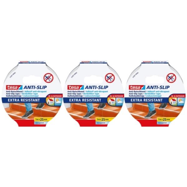 Tesa Anti-Slip Tape 25mx5m Extra Resistant Transparent Pack of 3