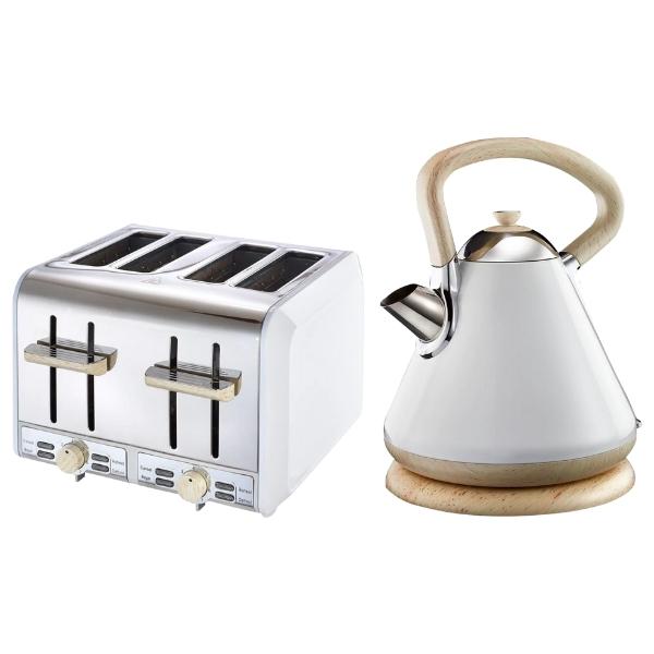 Russell Hobbs – White and Wood Kettle (1.7L )& Toaster Set 1850-2200W