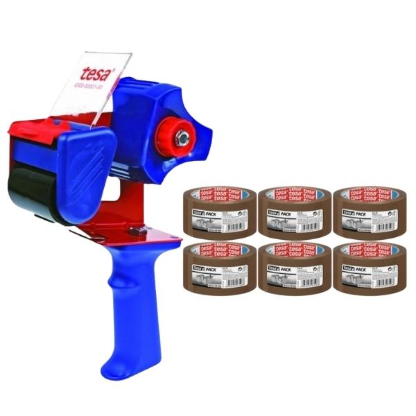 Tesa – Packaging Tape Dispenser with 6 Pack 50mm x 66m Brown/Buff Tape