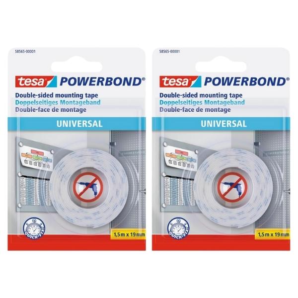 Tesa – Double Sided Mounting Tape 19mm x 1.5m – Universal – Pack of 2