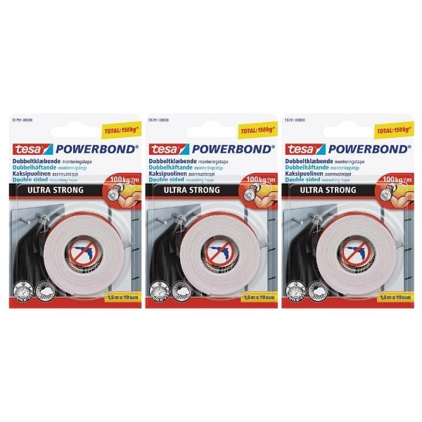 Tesa – Double Sided Mounting Tape 19mm x 1.5m – Ultra Strong – Pack of 3