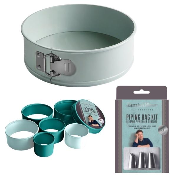 Jamie Oliver – Cake Pan/Tin, Round Cookie Cutters and Icing/Piping Bag Kit
