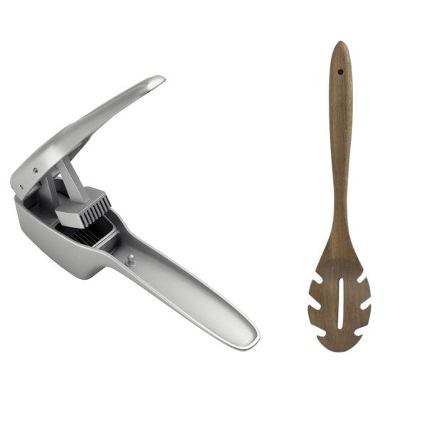 Jamie Oliver – Garlic Press / Cutter and Acacia Wooden Spoon