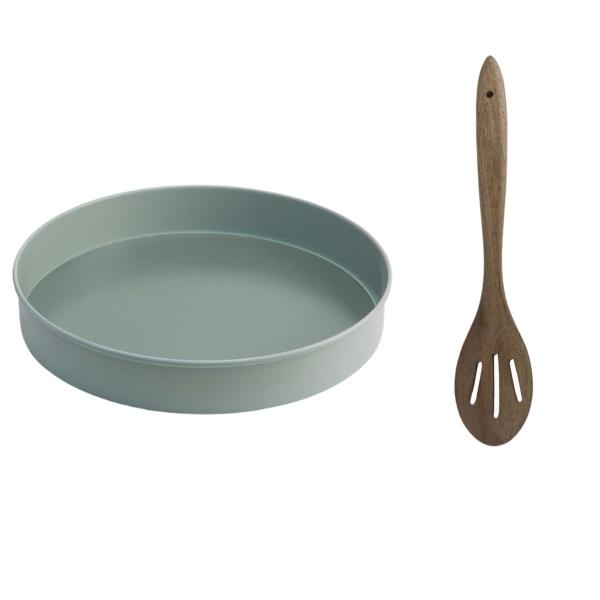 Jamie Oliver – Loose Base Round Cake Tin 20cm and Acacia Slotted Wooden Spoon