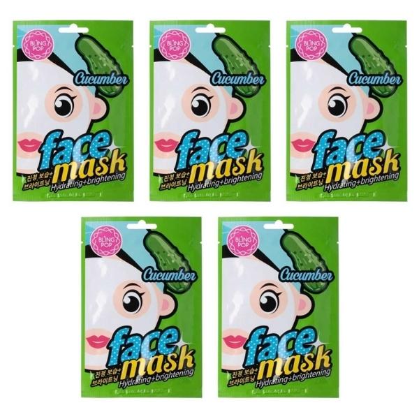 Bling Pop – Cucumber Hydrating + Brightening Face Masks (25ml) – Pack of 5