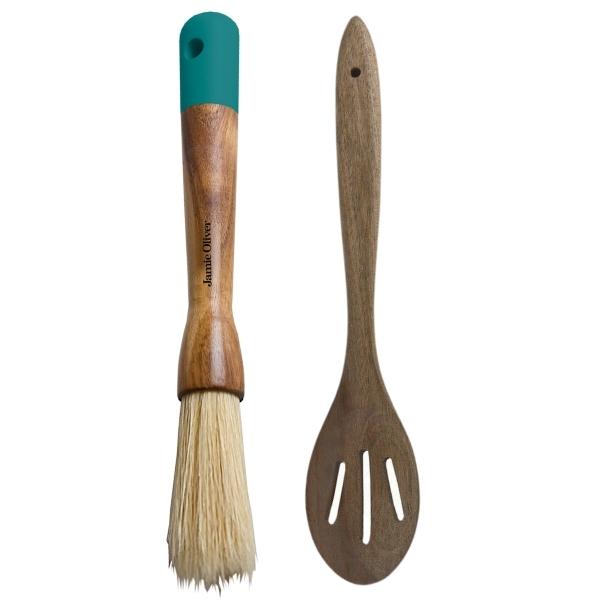 Jamie Oliver – Pastry Brush and Acacia Slotted Wooden Spoon