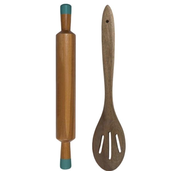 Jamie Oliver – Rolling Pin and Acacia Wooden Slotted Spoon Combo – 2 Piece