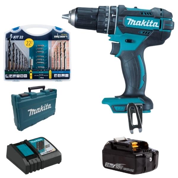 Makita – Cordless Impact Drill Kit DHP482ZJ and Alpen Drill Bits (22 Pieces)