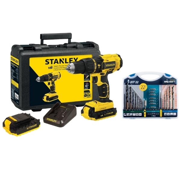 Stanley – Cordless Hammer Drill Kit and Alpen Drill Bit Set (22 Piece)