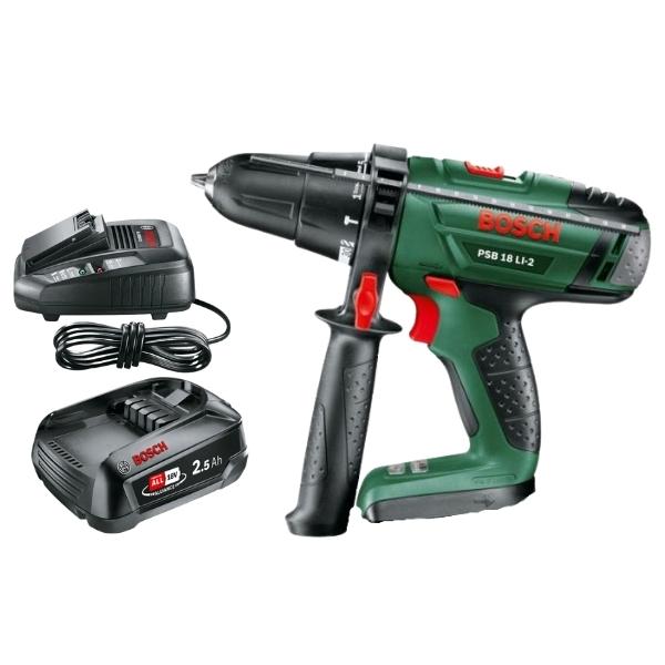 Bosch – Cordless Lithium- Ion Hammer Drill Kit PSB 18 LI-2