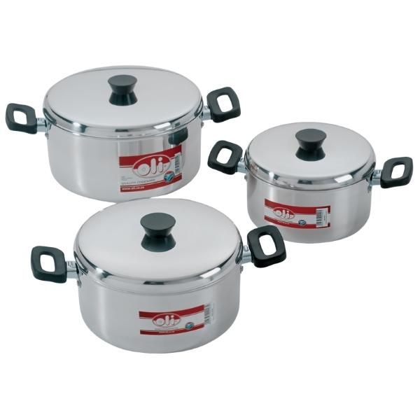Oli – Polished Aluminium Stewpan Set (17,20,22cm) – 6 Piece