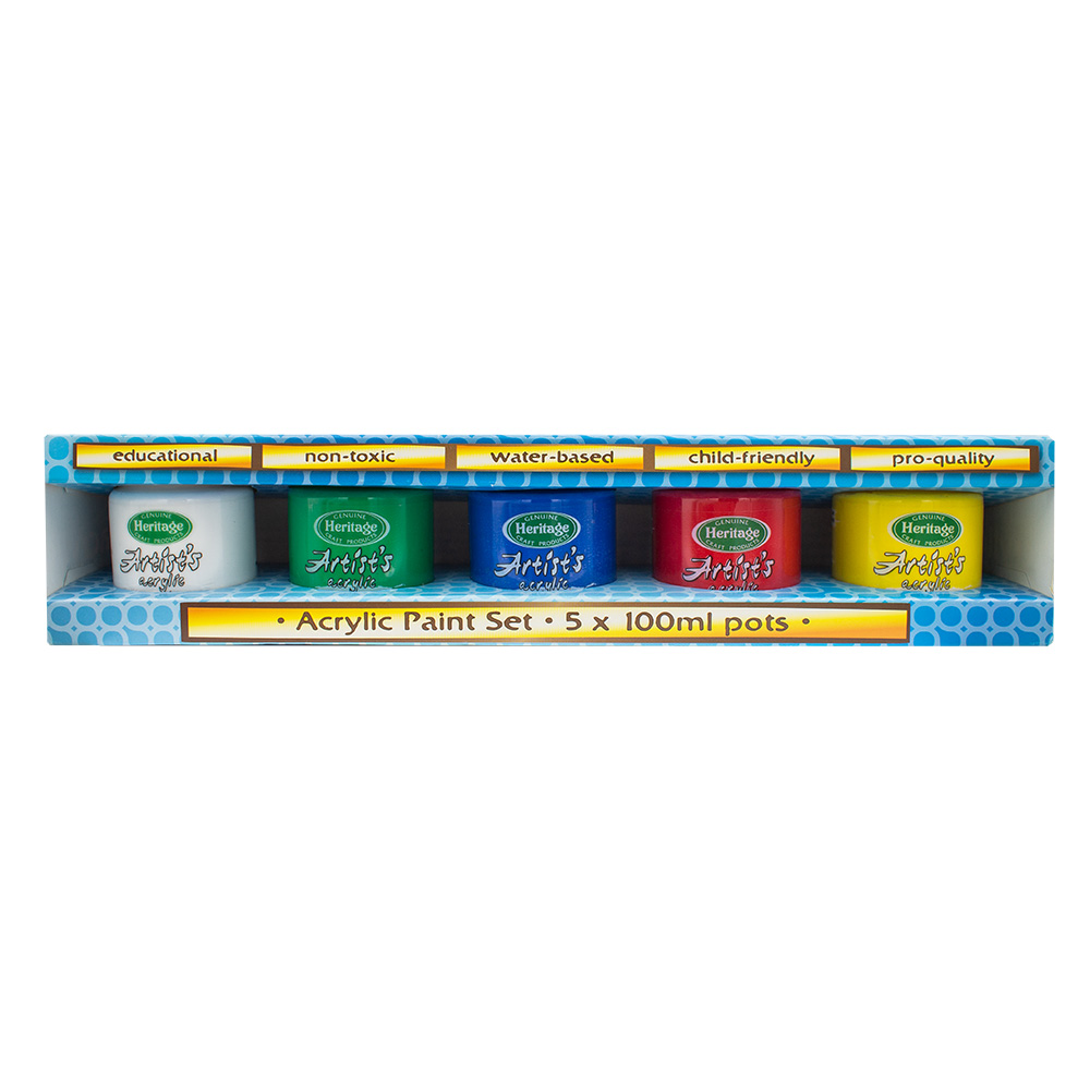 Heritage Acrylic Paint – Primary Colour Set – 5 x 100ml