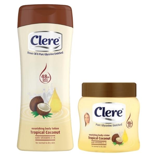 Clere – Body Lotion 200ml and Body Crème 300ml Combo Set – Tropical Coconut