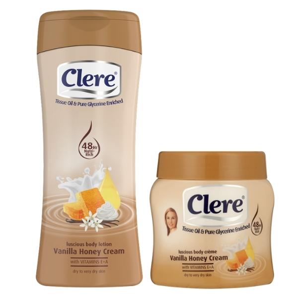 Clere – Body Lotion 400ml and Body Crème 500ml Combo – Vanilla Honey Cream