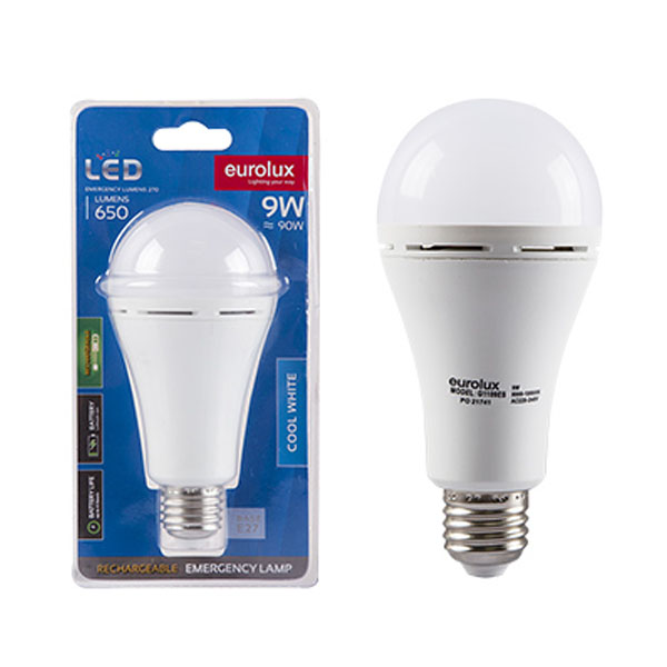 Rechargeable E27 LED 9w Blister Globe