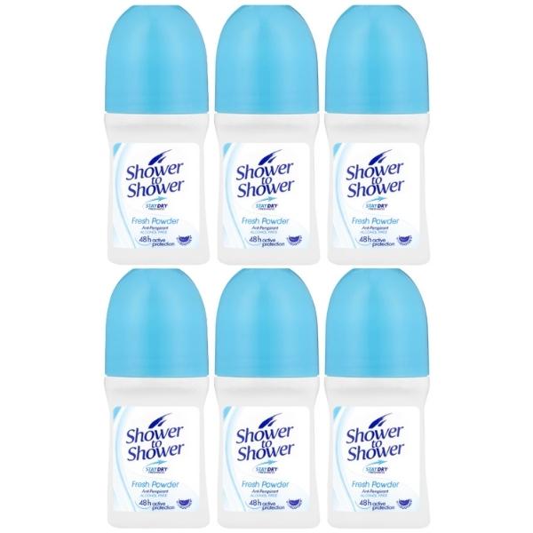 Shower To Shower – Ladies Roll-On 50ml Fresh Powder – Pack of 6